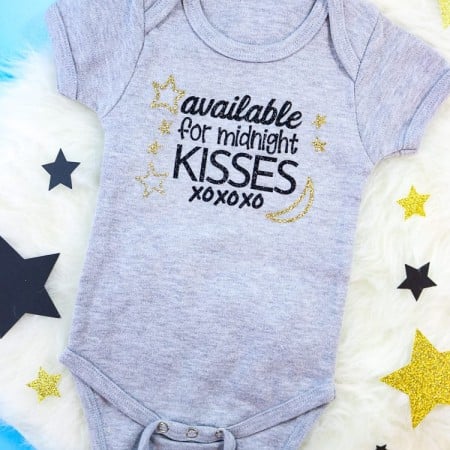 Gray onesie that says Available for Midnight Kisses
