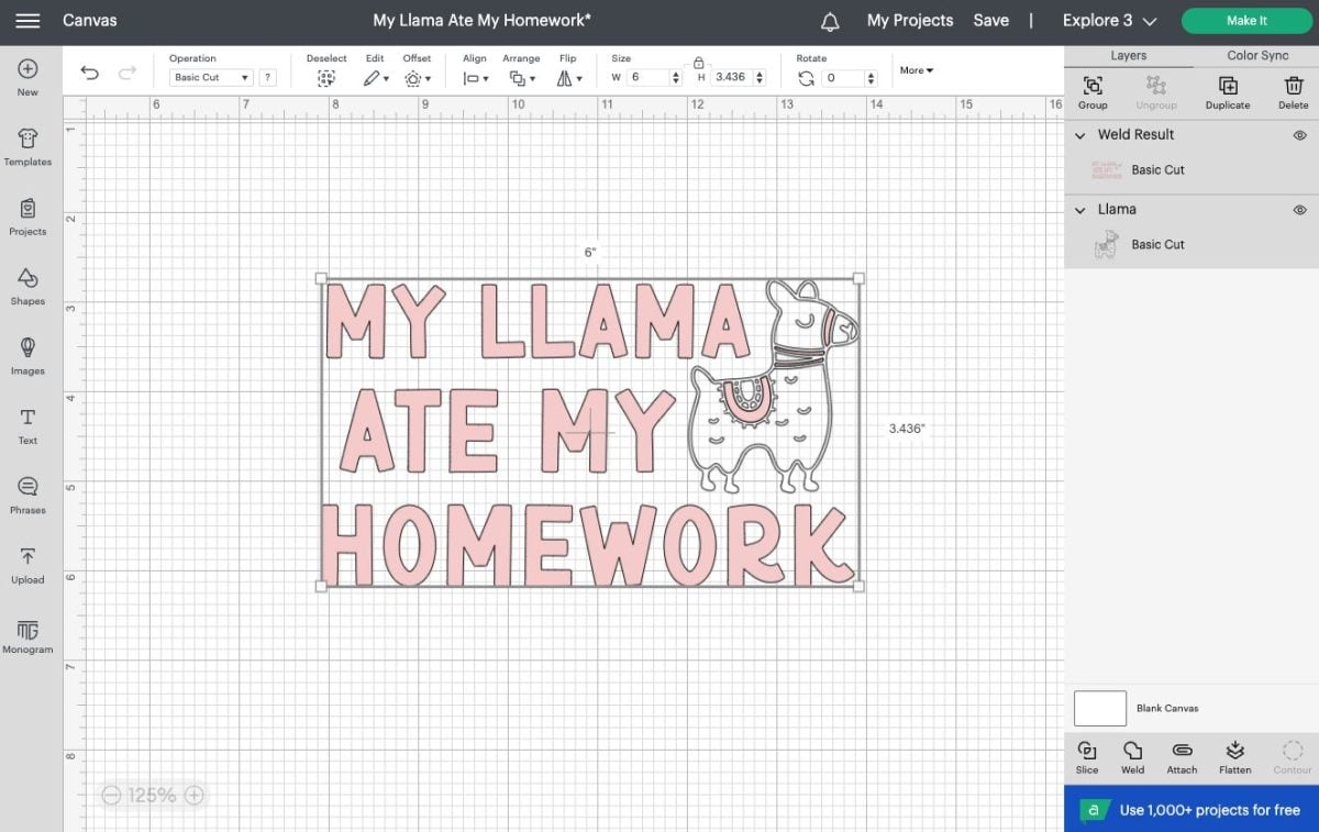Design Space: My Llama Ate My Homework image, resized to 6" across