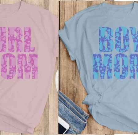 Pink and blue Boy Mom and Girl Mom tees