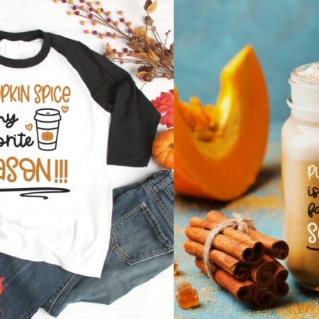 Shirt and glass mug with the saying Pumpkin Spice is my Favorite Season