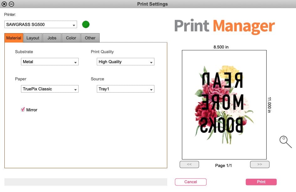 Screenshot of Sawgrass Print Manager