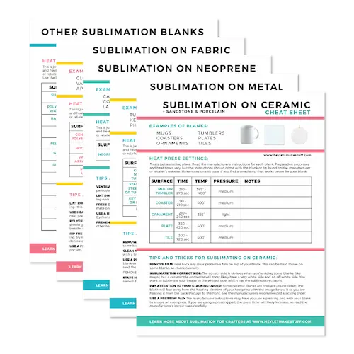 Start Sublimation Cheat Sheets.