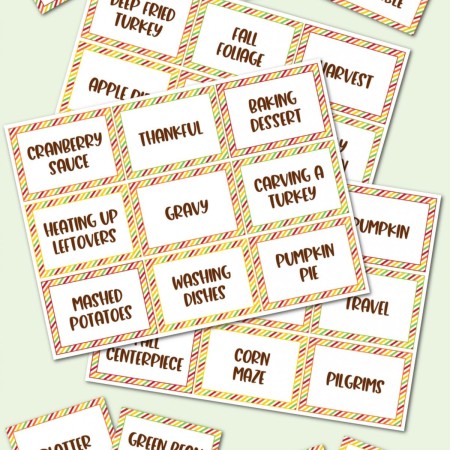 Thanksgiving Game Cards for playing Charades, Pictionary, CatchPhrase, Head’s Up, and ROLLICK