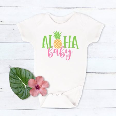White onesie that says Aloha Baby