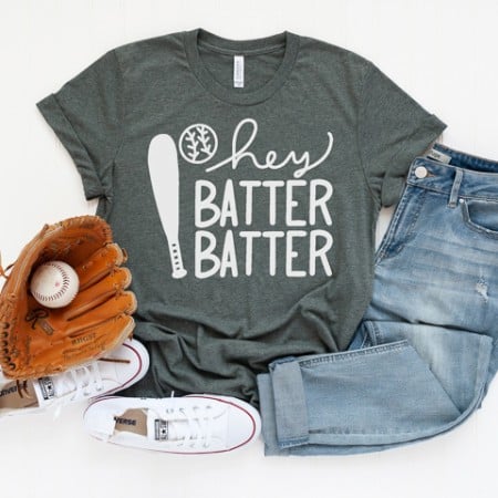 T-shirt with baseball svg design that says Hey batter, batter
