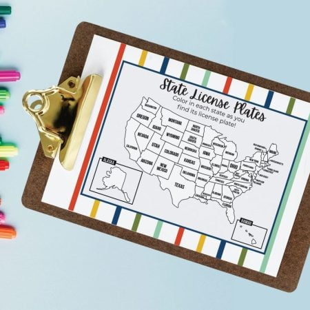 Printable License Plate Game activity sheets.