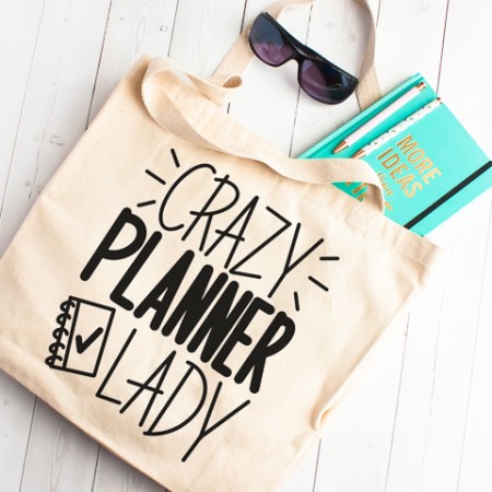 Tote bag with the words Crazy Planner Lady