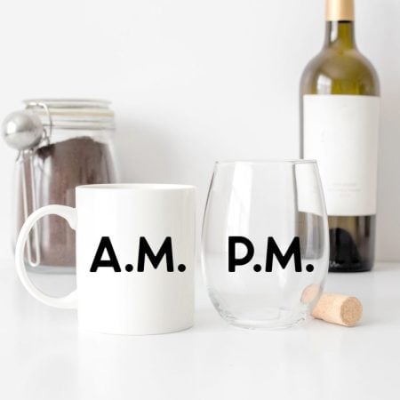 SVG's for Coffee A.M. mug and Wine P.M. wine glass
