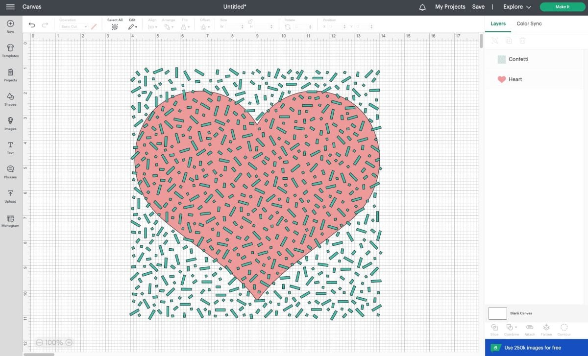 DS Screenshot - Pink Heart with Teal Confetti Square on top of it