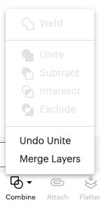 Screenshot of Combine menu showing undo unite and merge layers