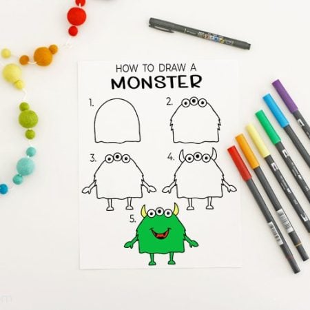 Printable page on how to draw a monster