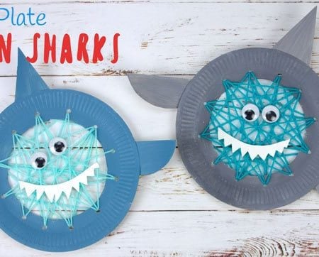Sewing craft using paper plates to make a shark