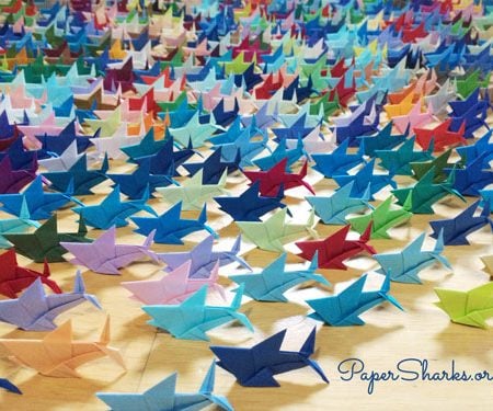 A picture of multiple Origami paper sharks
