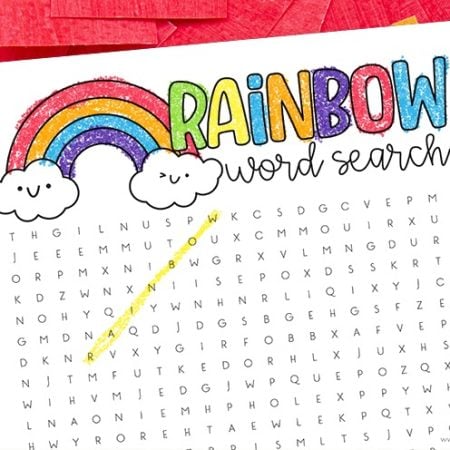 Rainbow word search and coloring page
