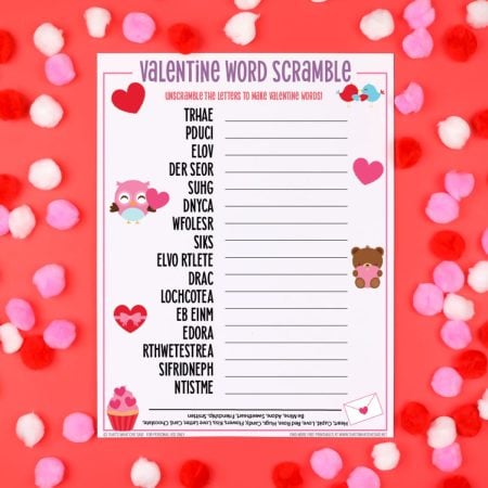 Printable Valentine's Day word scramble game