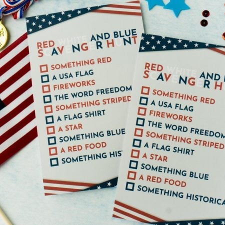 Printable red, white and-blue scavenger hunt game