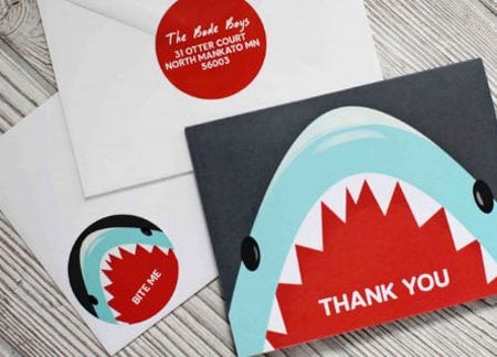 Invitation to a party with an image of a shark on it