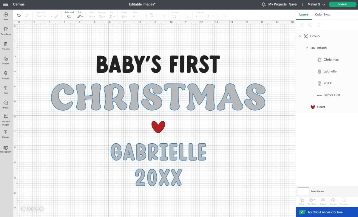 Baby's First Christmas Editable Image on Canvas