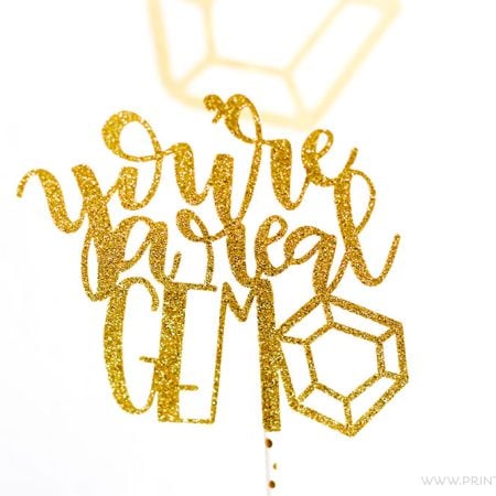 Hand lettered Cake topper that says You're a Real Gem
