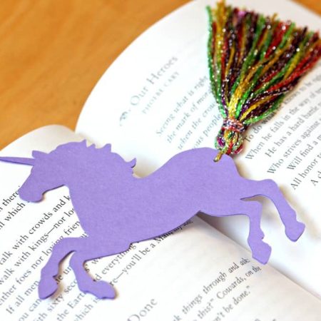 Purple unicorn yarn bookmark