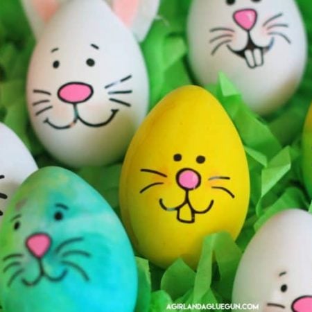 Bunny face images on colorful Easter eggs