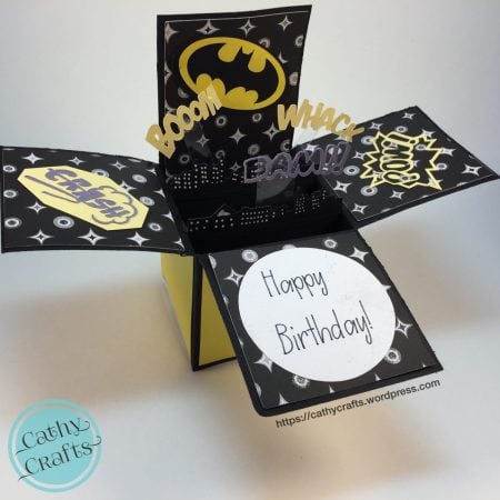 A Happy Birthday Batman pop up box with black and gold