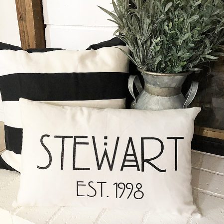 An off white personalized pillow