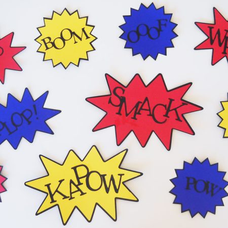 Image of super hero action word signs