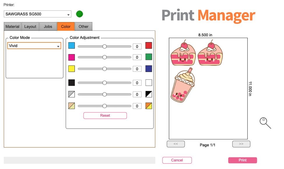 Sawgrass Print Manager: Color Tab