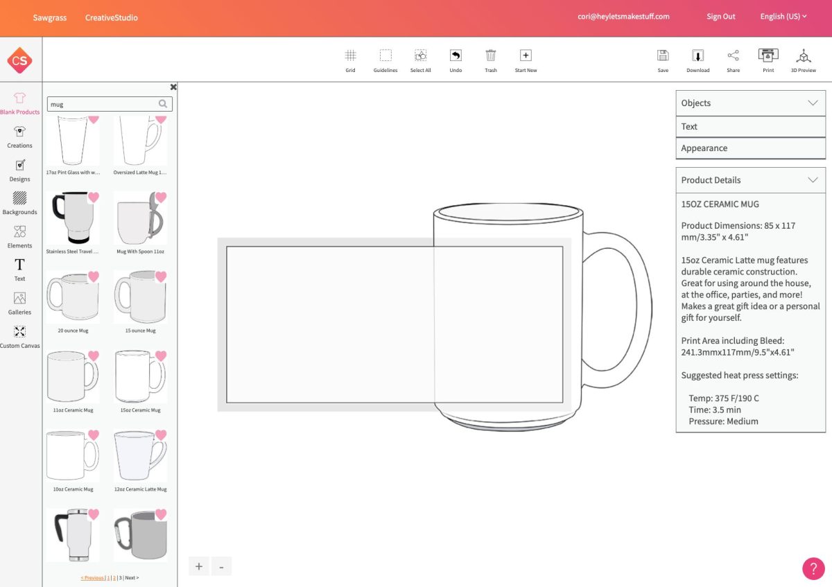 Screenshot of Mug on canvas