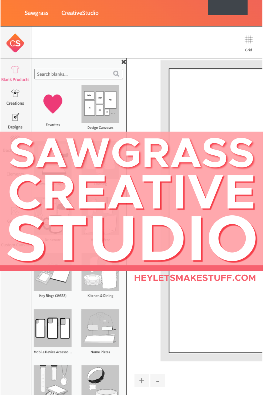 Screenshot of Sawgrass Creative Studio with a pink banner that says "Sawgrass Creative Studio."