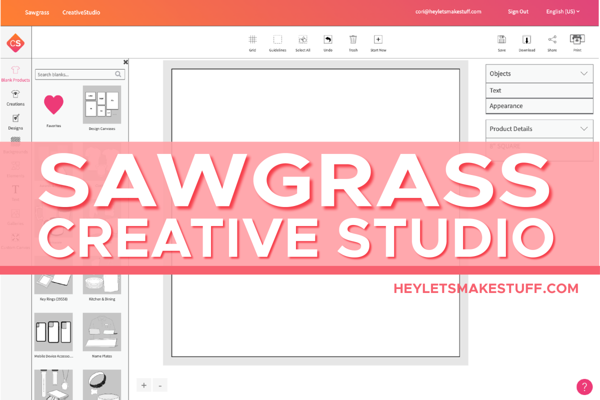 Screenshot of Sawgrass Creative Studio with a pink banner that says "Sawgrass Creative Studio."