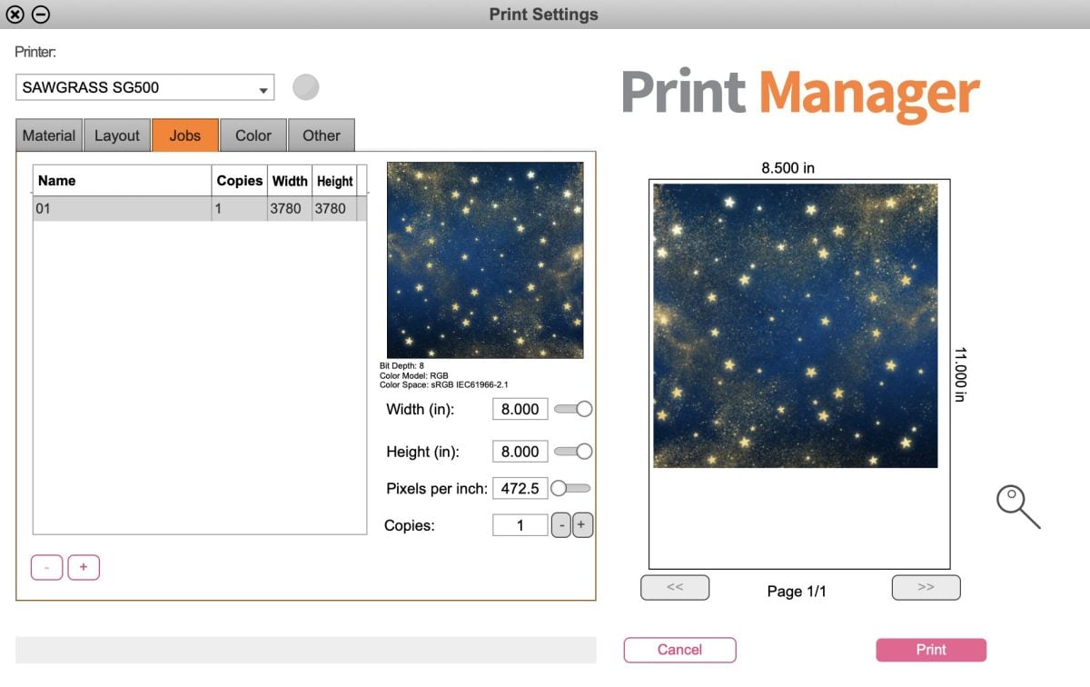 Print Manager Jobs Screen