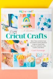 Easy Cricut Crafts book on pink and yellow background