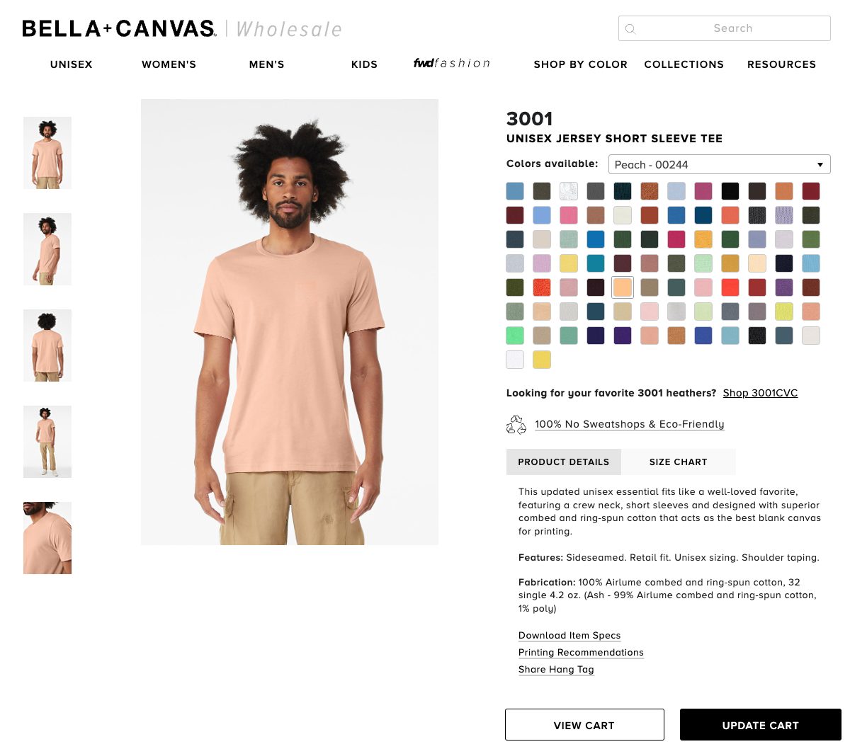 Screenshot of Bella Canvas Item 3001 purchase page