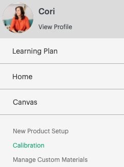 Cricut Design Space: Choosing Calibration from the hamburger menu