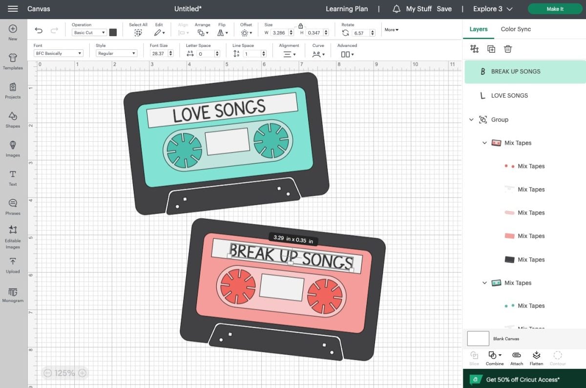 Cricut Design Space: Changing the words on the Mix tape SVG