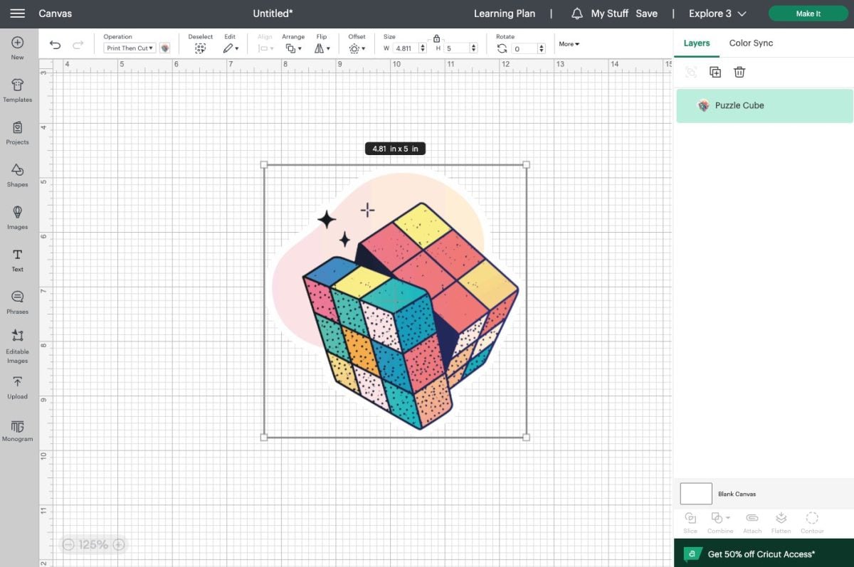 Cricut Design Space: Rubik's Cube image on the Canvas