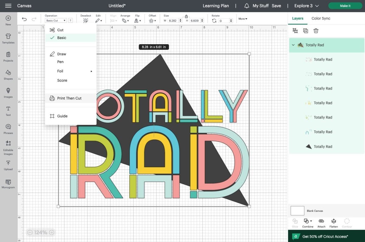 Cricut Design Space: Changing the operation on the Totally Rad SVG