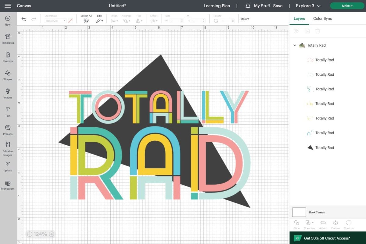 Cricut Design Space: Flattening the Totally Rad SVG