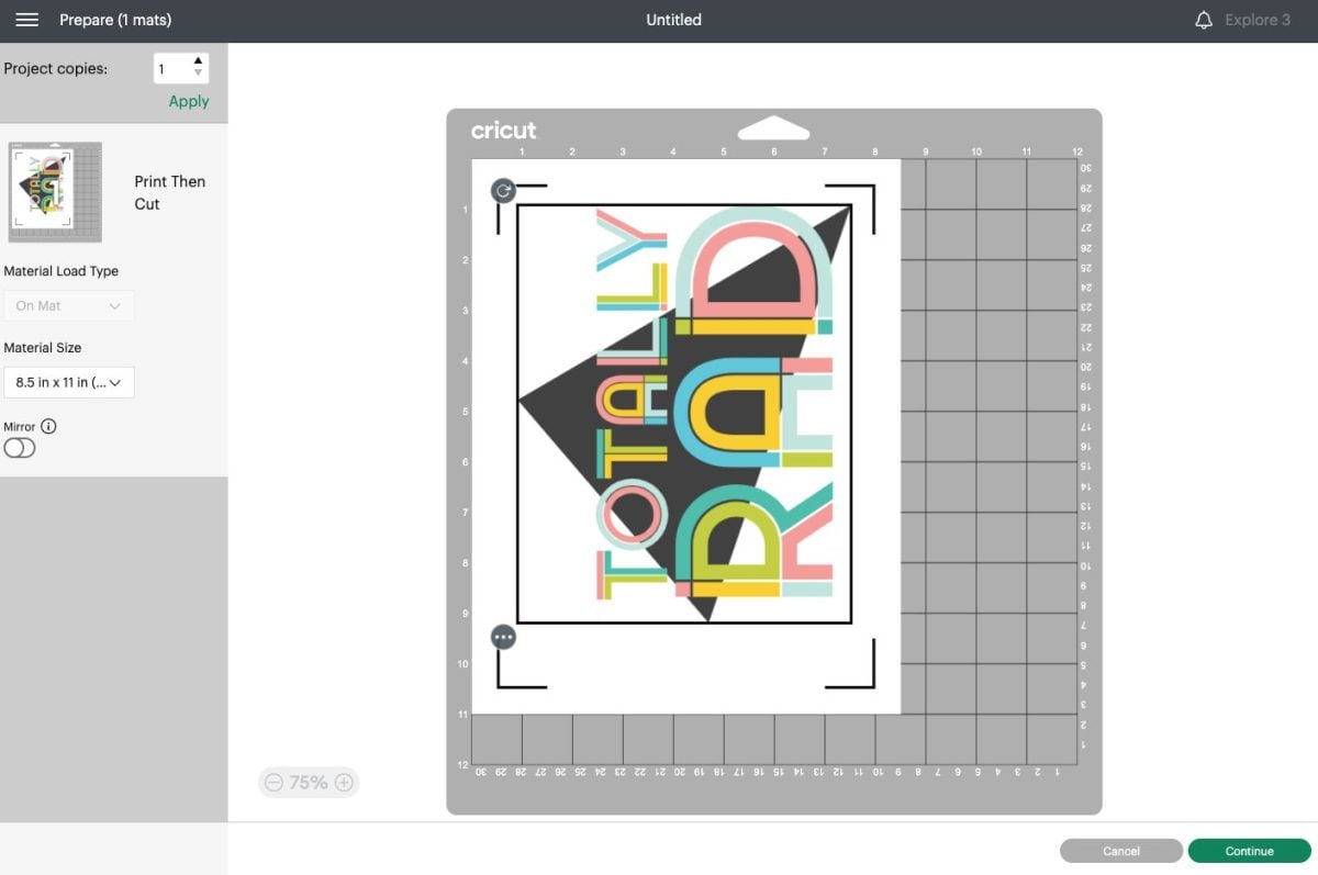 Cricut Design Space: Totally Rad image in Prepare Screen showing everything together.