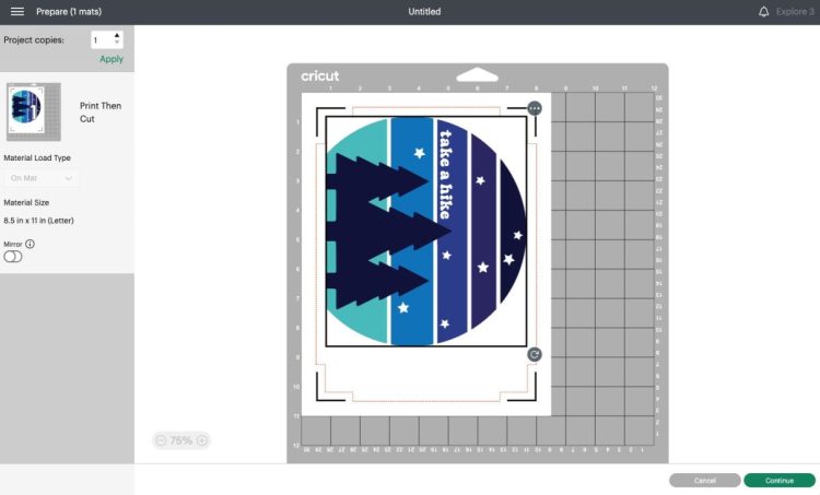 Cricut Design Space: image on Mat in Prepare Screen