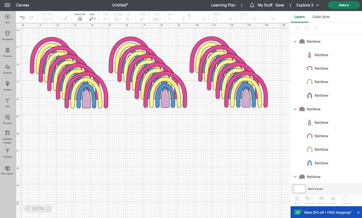 Cricut Design Space - Rainbow file duplicated 15 times