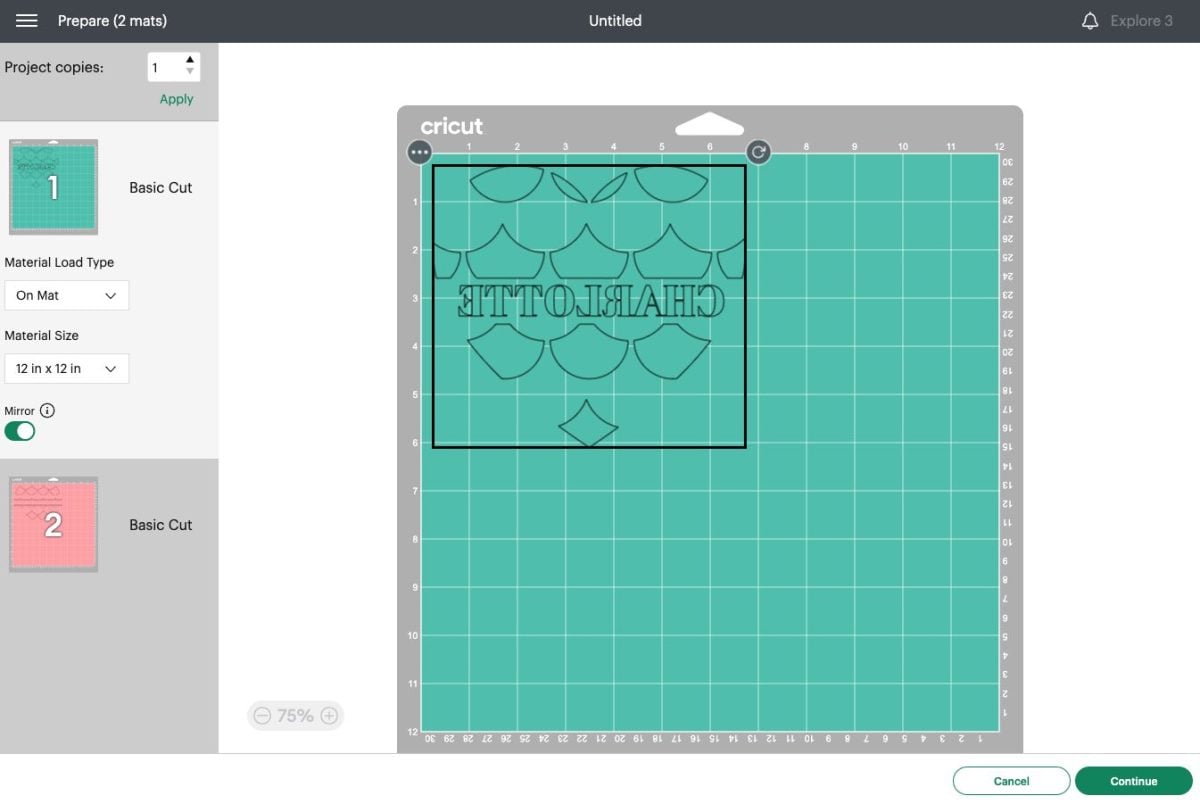 Design Space: Prepare screen with both layers mirrored.