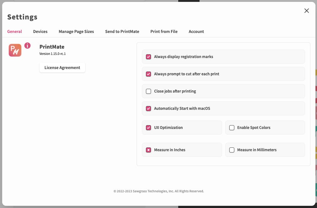 PrintMate Software Settings: General