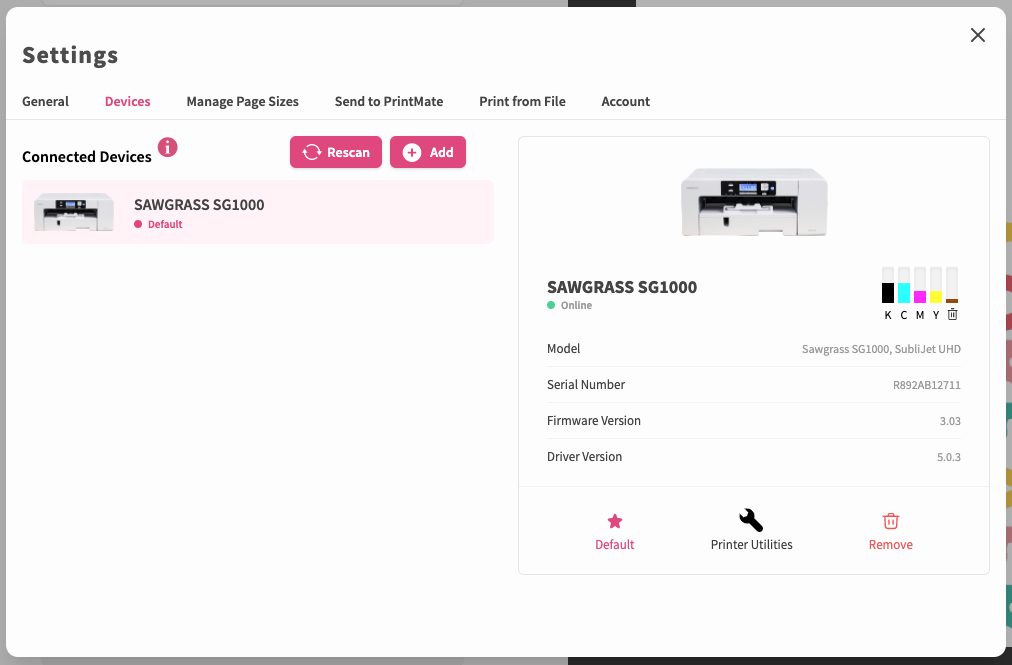 PrintMate Software Settings: Devices
