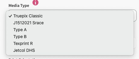 PrintMate Software: Media Type options