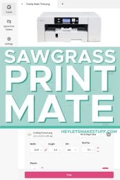 Sawgrass Print Mate feature image with blue text across screenshot of software