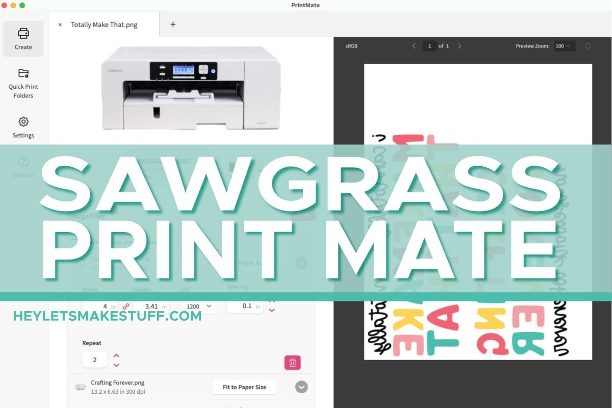 Sawgrass Print Mate feature image with blue text across screenshot of software