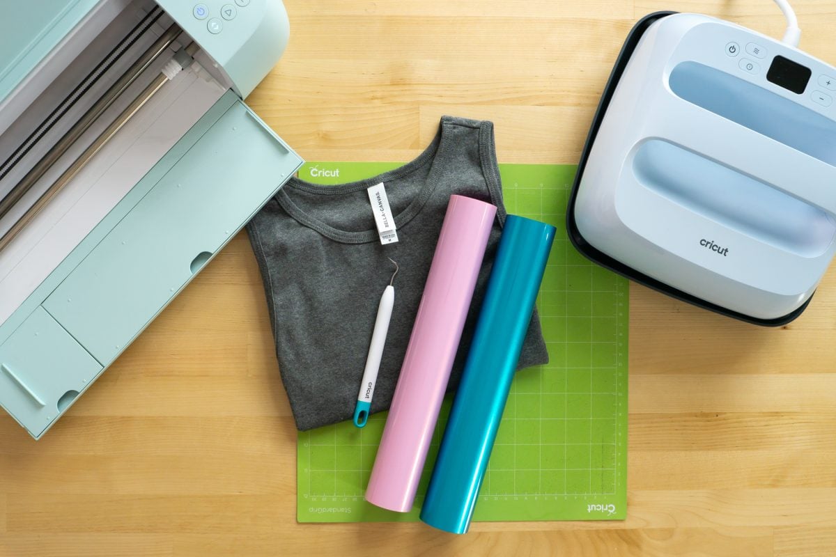 Supplies needed for this project: Cricut, green mat, tank top, electric HTV, EasyPress